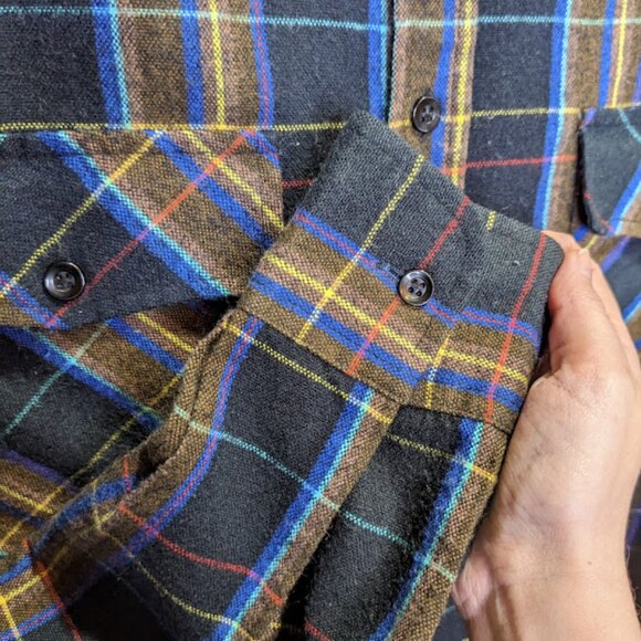 Vintage Mens Plaid Button Up Size L Flannel Colorful Western Long Sleeve Shirt - Picture 4 of 5